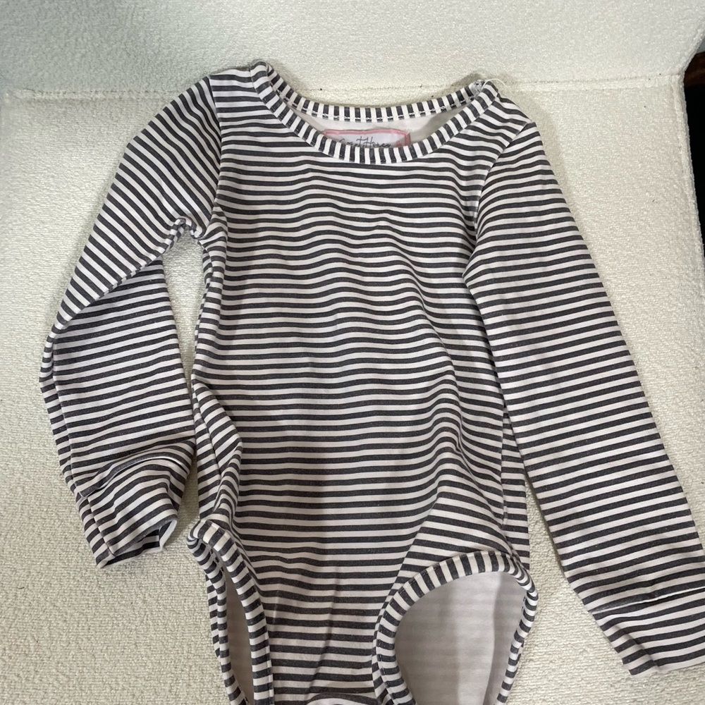 Sweet honey 18 months bodysuit, black and white striped.